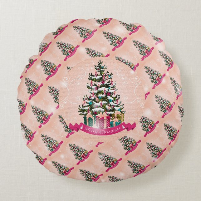 Christmas Tree Elegant Gift Round Pillow (Front)