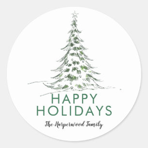 Christmas Tree Elegant Modern Christmas Family Classic Round Sticker