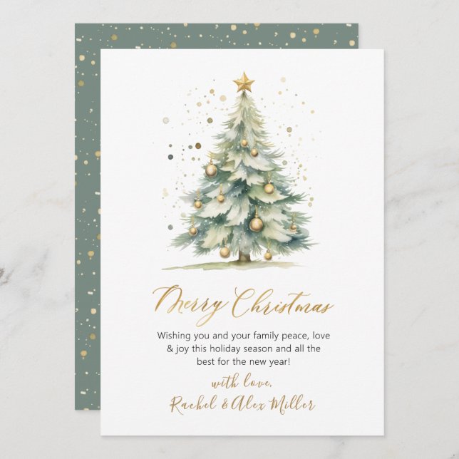 Christmas Tree Elegant Script Non Photo Christmas Holiday Card (Front/Back)