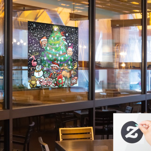 Christmas Tree Elves and Santa Window Cling (Restaurant Window)