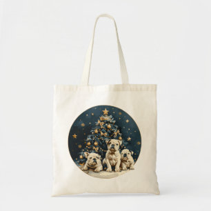 Christmas Tree English Bulldog Puppies Tote Bag
