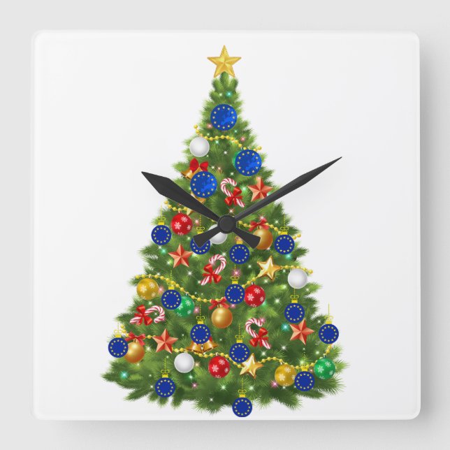 Christmas Tree - European Union Flag | EU Euro - b Square Wall Clock (Front)