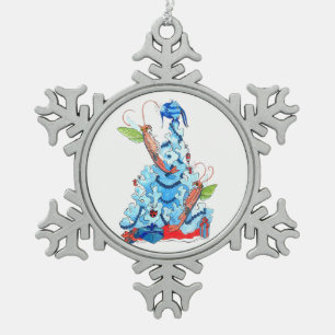 Christmas Tree Fairy Shrimp Decorating Holidays Snowflake Pewter Christmas Ornament