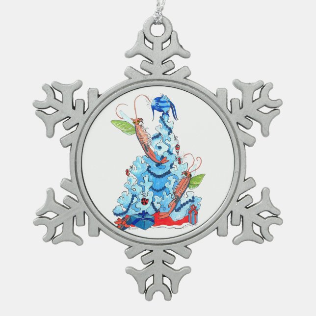 Christmas Tree Fairy Shrimp Decorating Holidays Snowflake Pewter Christmas Ornament (Front)