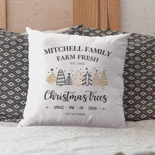 Christmas Tree Family Farm Rustic Holiday Decor Cushion