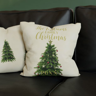 Christmas Tree Family Name Double Sided Holiday Cushion