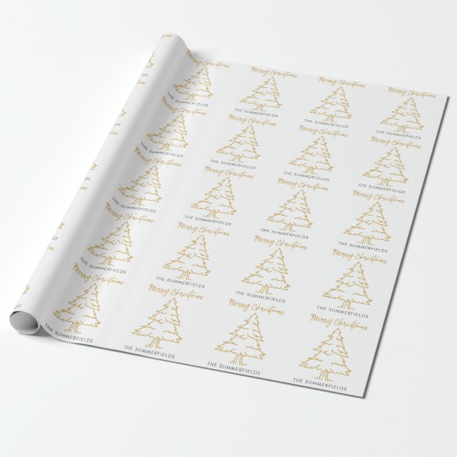 Christmas Tree Family Name Script Holiday Wrapping Paper (Unrolled)