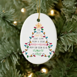 Christmas Tree Family of 4 Pregnancy Announcement Ceramic Ornament