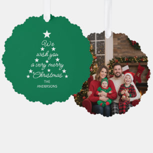 Christmas Tree Family Photo Typography Stars Green Decoration Card