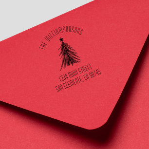 Christmas Tree Family Return Address Rubber Stamp