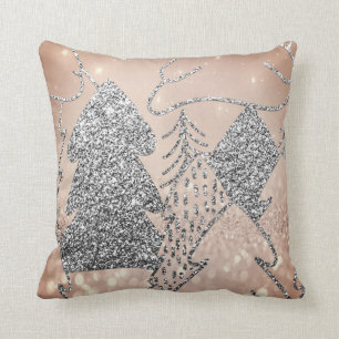 Christmas Tree Fancy Glitter Rose Gold Grey Winter Cushion