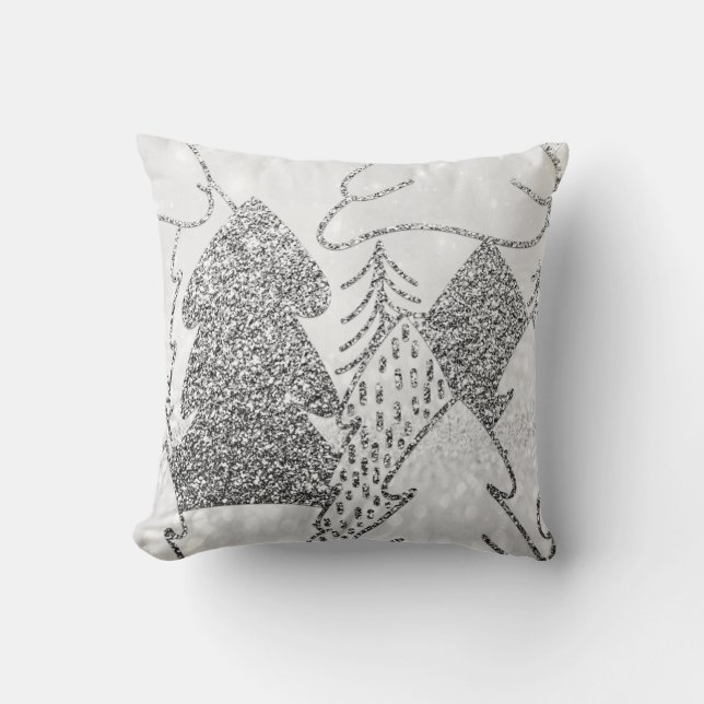 Christmas Tree Fancy Glitter Silver Grey Winter1 Cushion (Front)