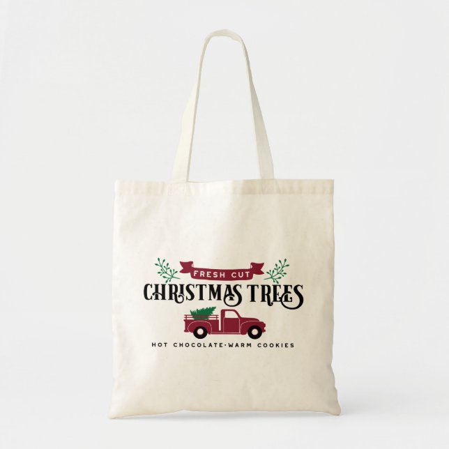 Christmas tree farm and vintage truck tote bag (Front)