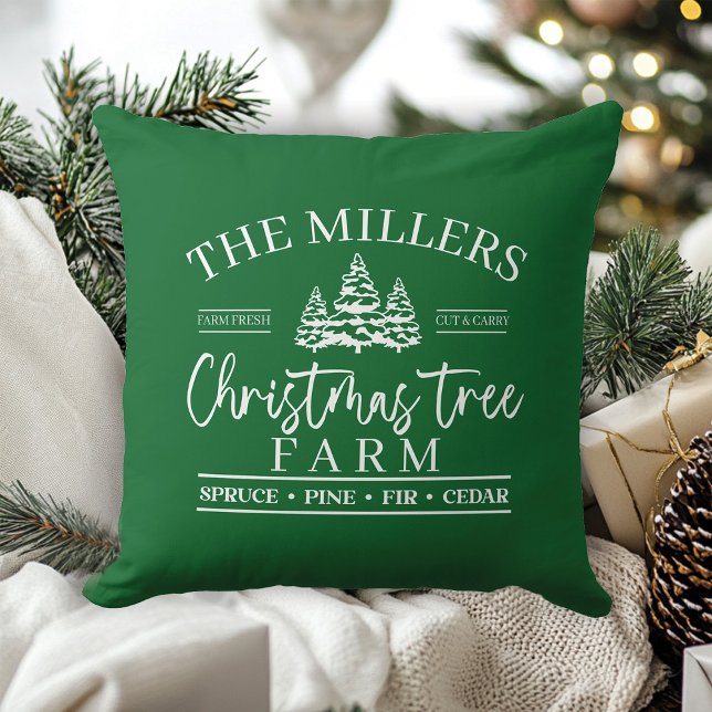 Christmas Tree Farm  Cushion (Custom Family Name Christmas Tree Farm Throw Pillow)