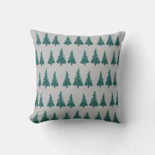 Christmas Tree Farm Illustration Holiday Grey Cushion