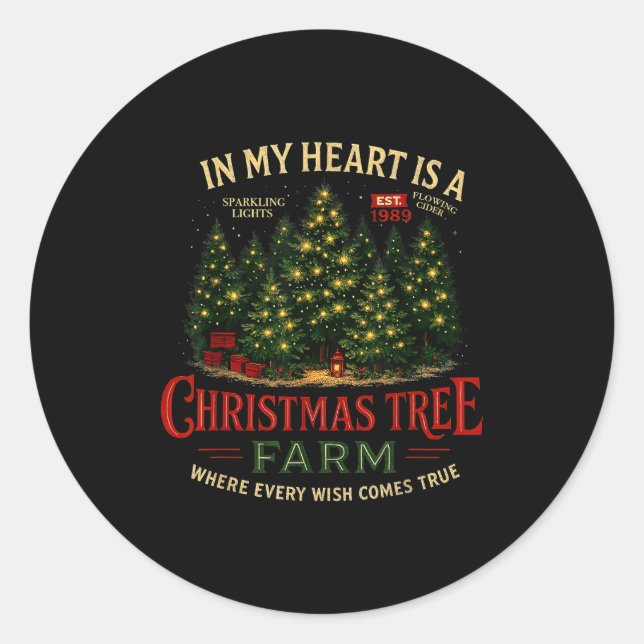 Christmas Tree Farm In My Heart Holiday Forest Gif Classic Round Sticker (Front)