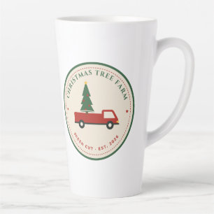 Christmas Tree Farm Vintage Red Truck Latte Mug