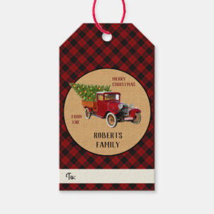 Christmas Tree Farm Vintage Truck Red Plaid Rustic Gift Tags