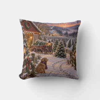 Christmas Tree Farm Winter Sunset Cushion