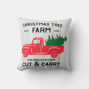 Christmas Tree Farm with Vintage Red Truck Pillow