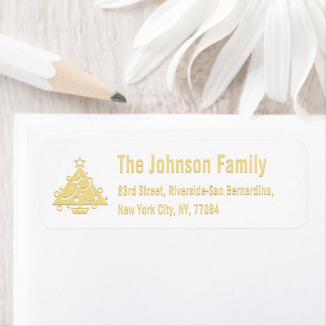 Christmas Tree Faux Gold Holiday Return Address Label (Insitu)