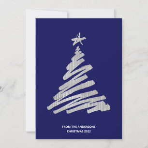 Christmas Tree Faux Silver Foil and Blue Holiday Card