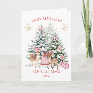 Christmas Tree Fawn Baby's First Christmas Card