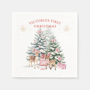 Christmas Tree Fawn Baby's First Christmas Napkin