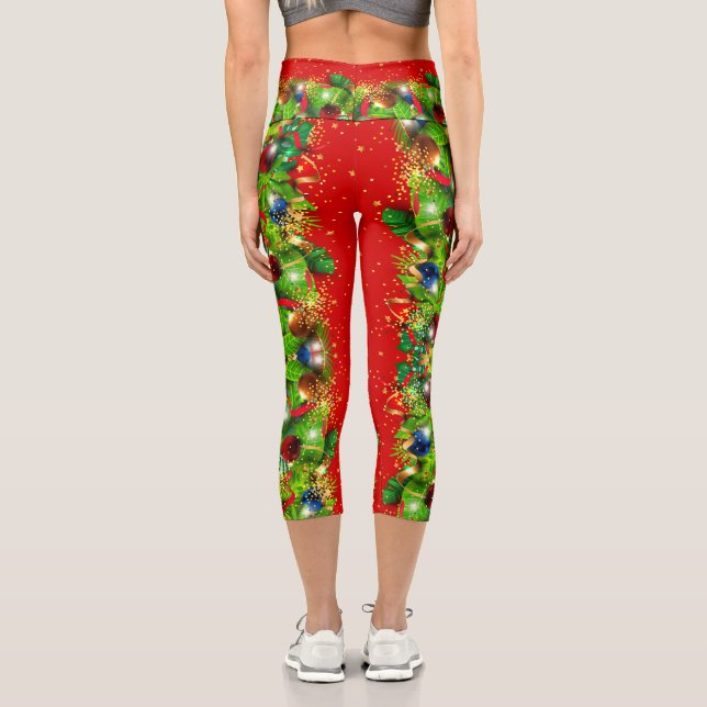 Christmas Tree Festive Holiday Ugly Xmas Sweater Capri Leggings (Back)