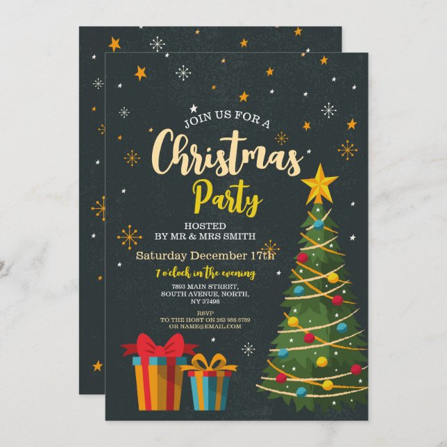 Christmas Tree Festive Party Tree Gifts Invitation (Front/Back)