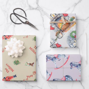 Christmas Tree Fireplace Horse Toys  Family Gifts Wrapping Paper Sheet