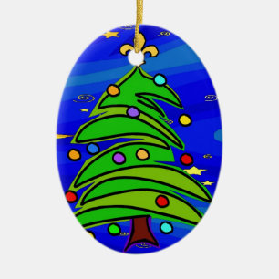 Christmas Tree Fleur De Lis Ceramic Ornament