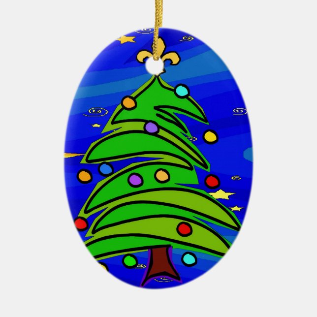 Christmas Tree Fleur De Lis Ceramic Ornament (Front)