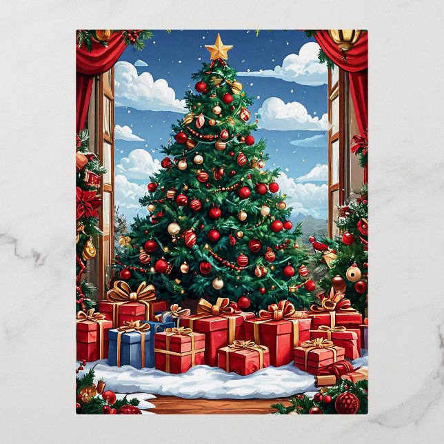 Christmas tree foil holiday postcard (Front)