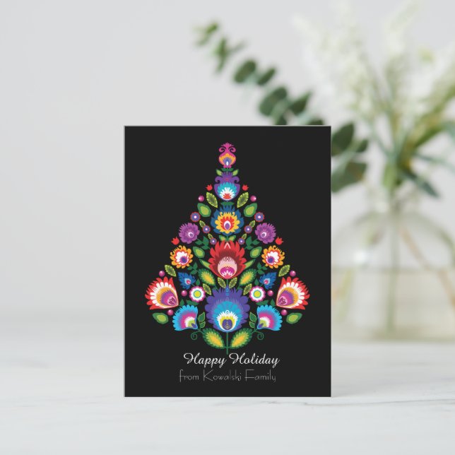 🎄Christmas tree - folklore [black] Holiday  Postcard (Standing Front)