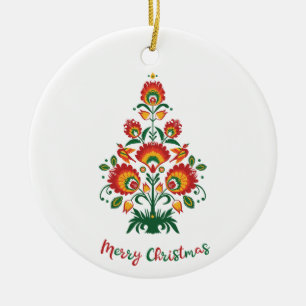 🎄Christmas tree folklore [red, yellow] white Ceramic Ornament