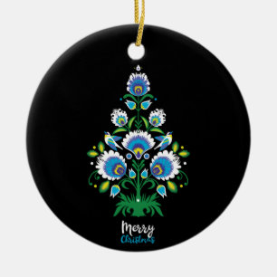 🎄Christmas tree folklore [white, blue] Ceramic Ornament