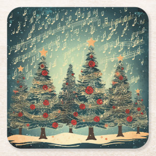 Christmas Tree Forest Celebration Square Paper Coaster