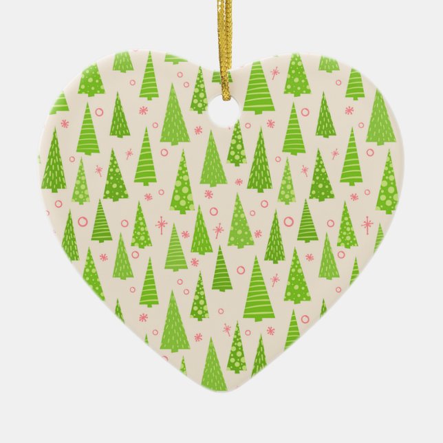 Christmas Tree Forest Customisable Retro Ceramic Ornament (Front)