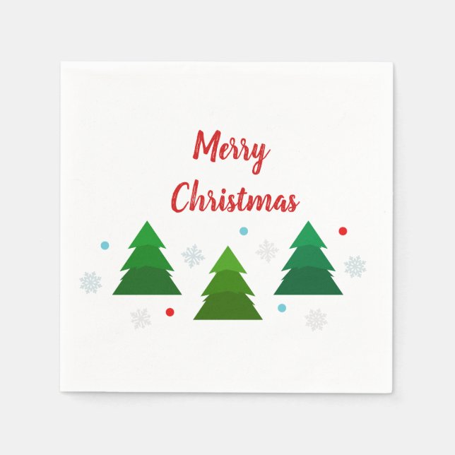 Christmas tree forest, snowflakes, red blue dots napkin (Front)