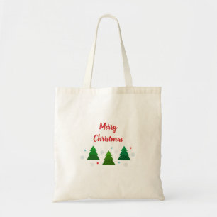 Christmas tree forest, snowflakes, red blue dots tote bag