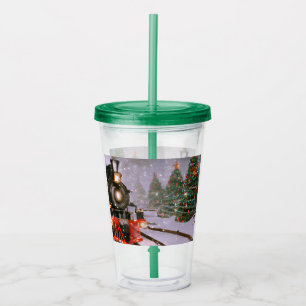 Christmas tree forest train acrylic tumbler