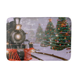Christmas tree forest train bath mat