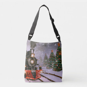 Christmas tree forest train crossbody bag