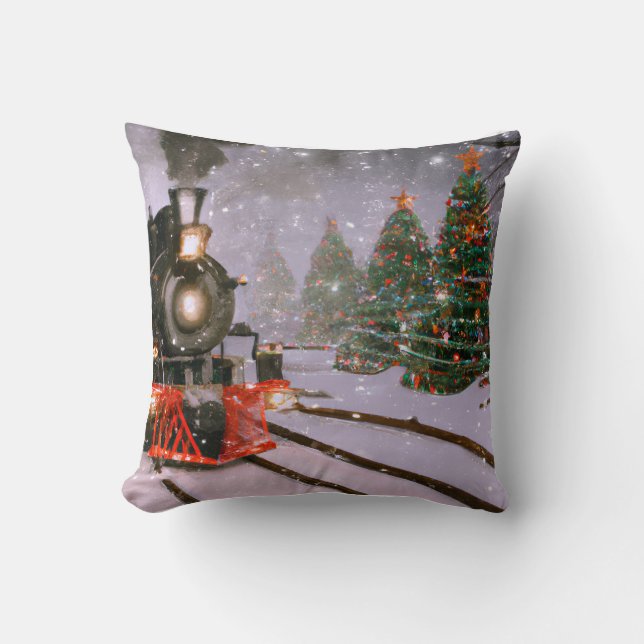 Christmas tree forest train  cushion (Front)