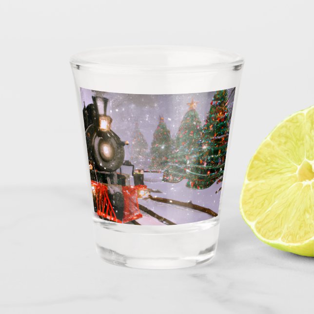 Christmas tree forest train  shot glass (Front)