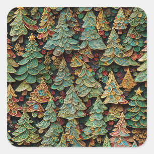 Christmas Tree Forest Whimsey Square Sticker