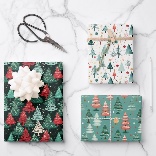 Christmas Tree Forest Wrapping Paper Sheet (Front)