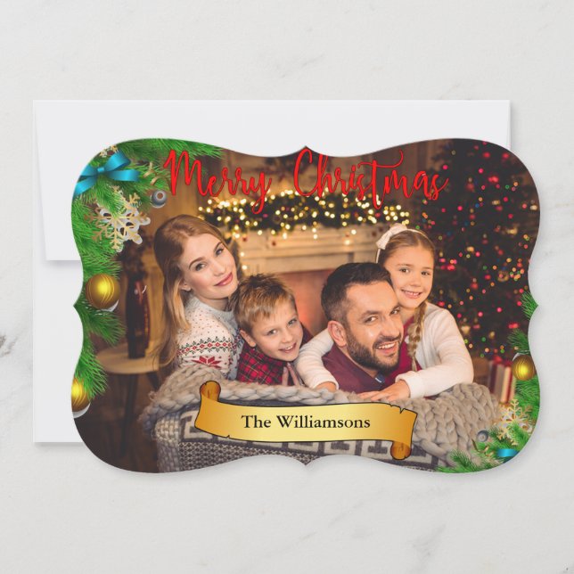 Christmas Tree Frame With Gold Fancy Trim Photo Holiday Card (Front)