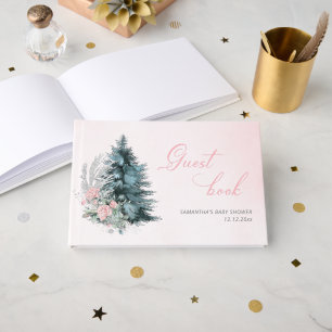 Christmas tree Frosty pink rose Baby shower Guest Book